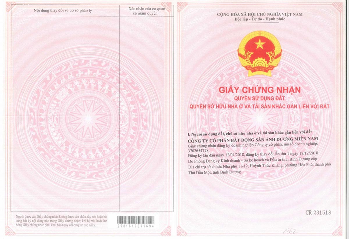 Sổ hồng sản phẩm dự án Phúc An City