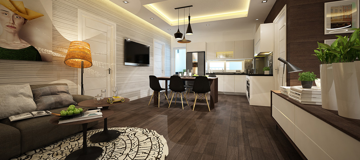 Căn hộ được lát sàn gỗ sang trọng