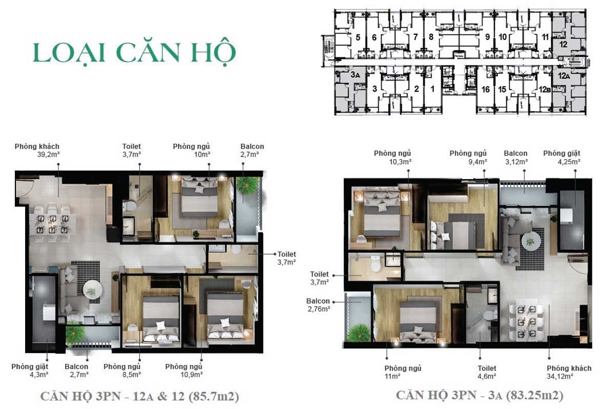Thiết kế căn hộ 3 phòng ngủ
