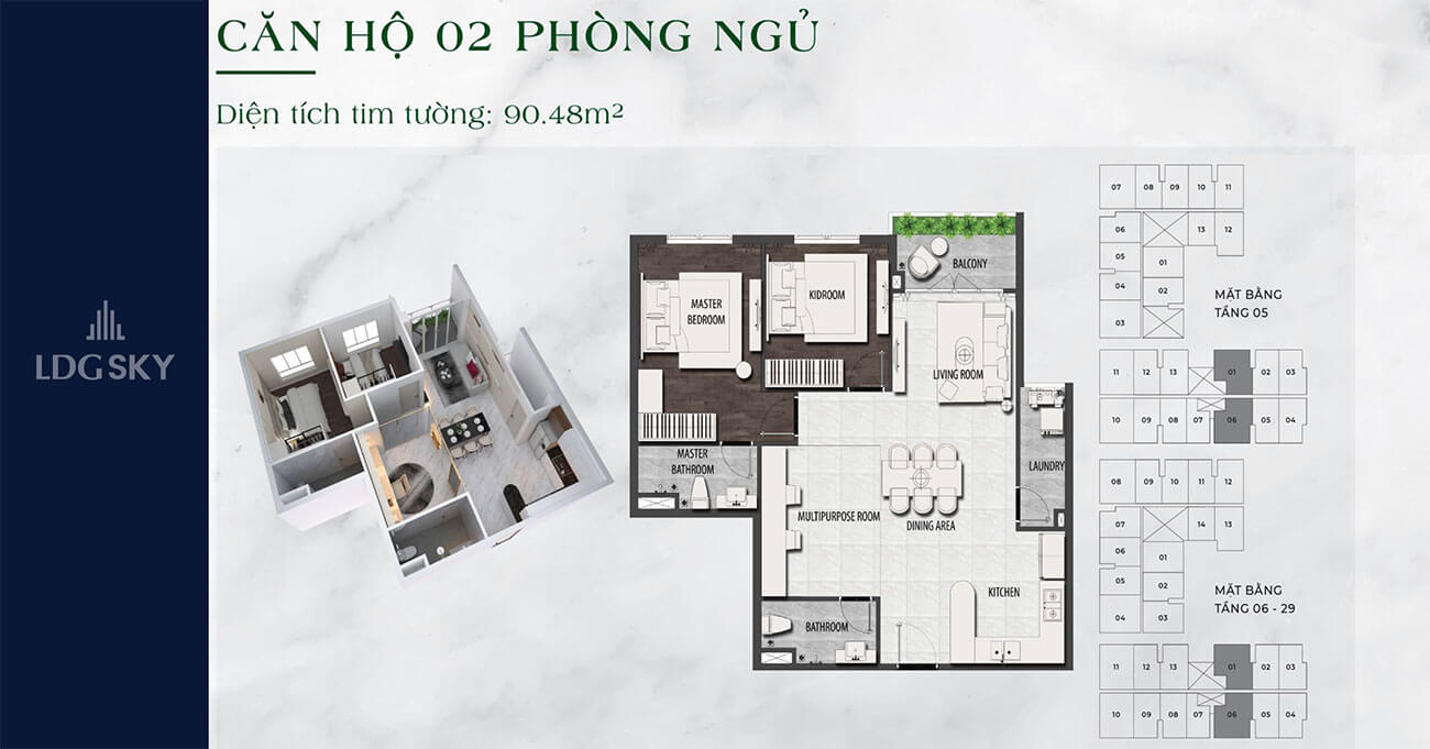 Bản vẽ thiết kế căn 2 phòng ngủ