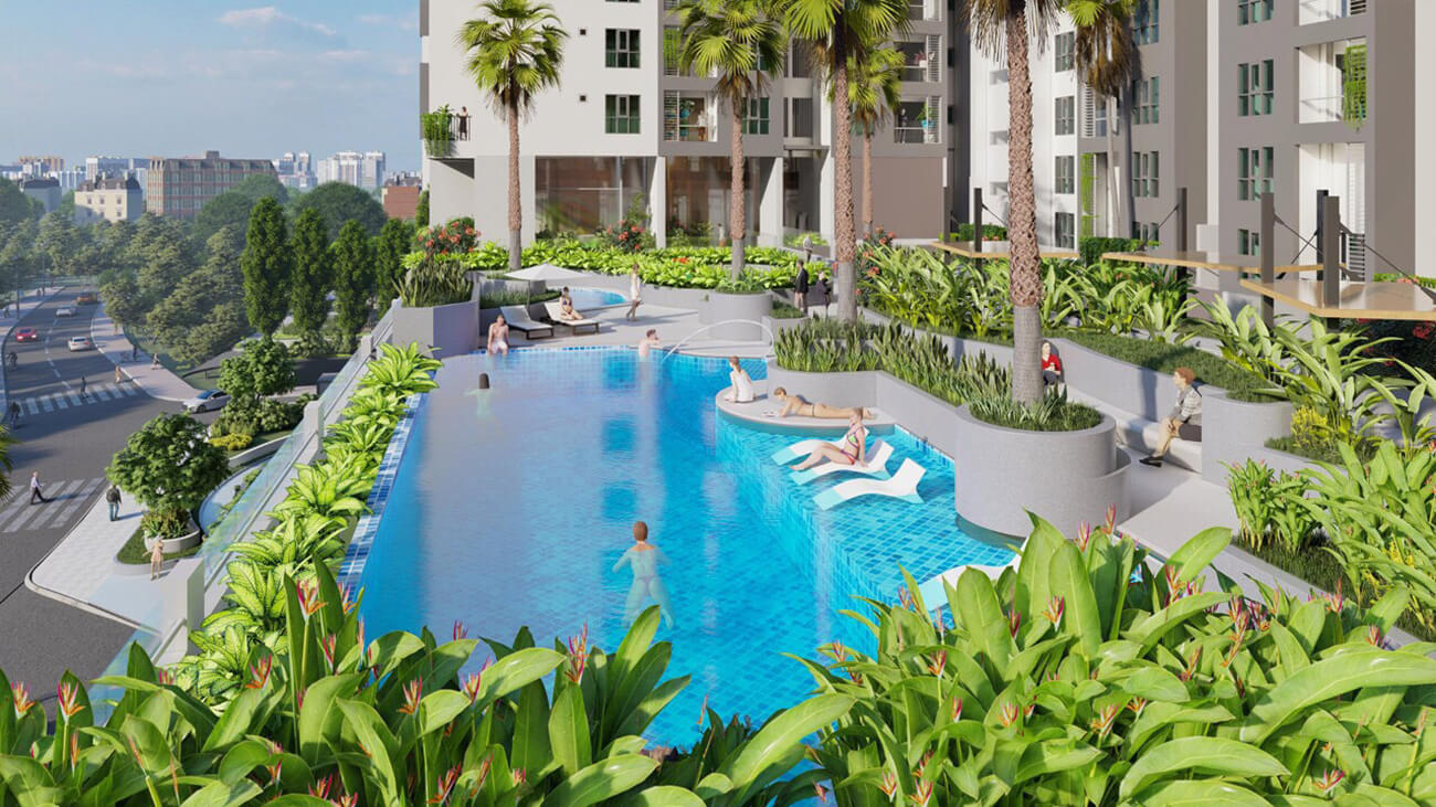 Hồ bơi tràn bờ rộng cho cư dân