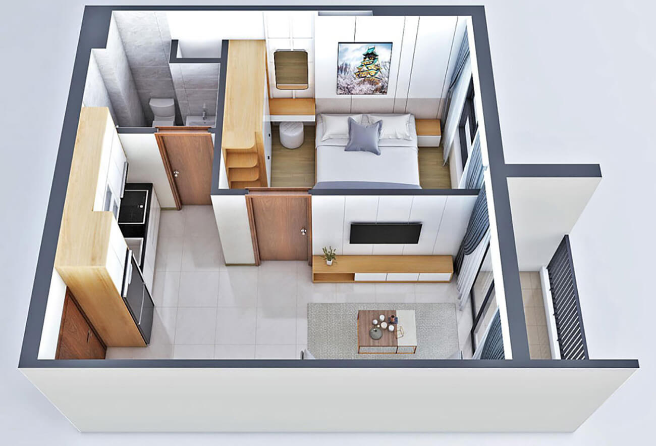Thiết kế căn hộ 1 phòng ngủ