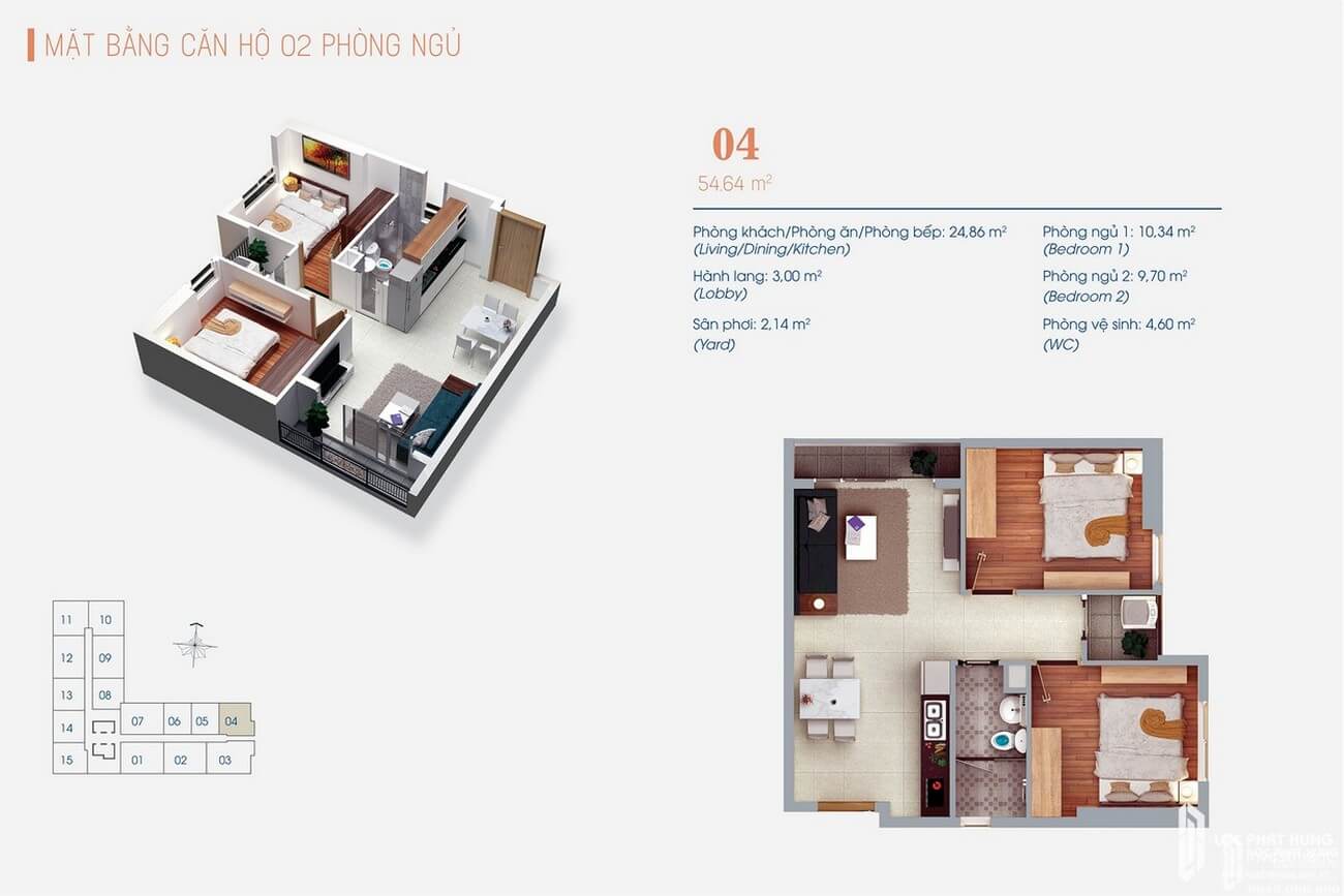Mặt bằng căn hộ 2 phòng ngủ