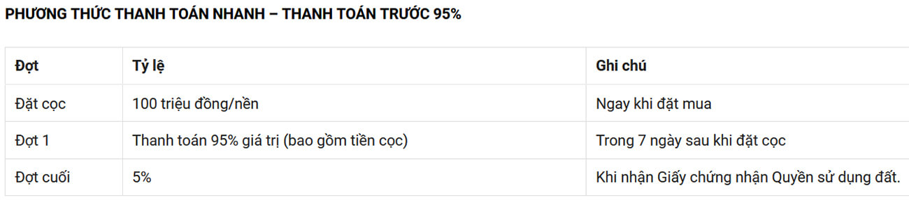 Thanh toán trước 95%