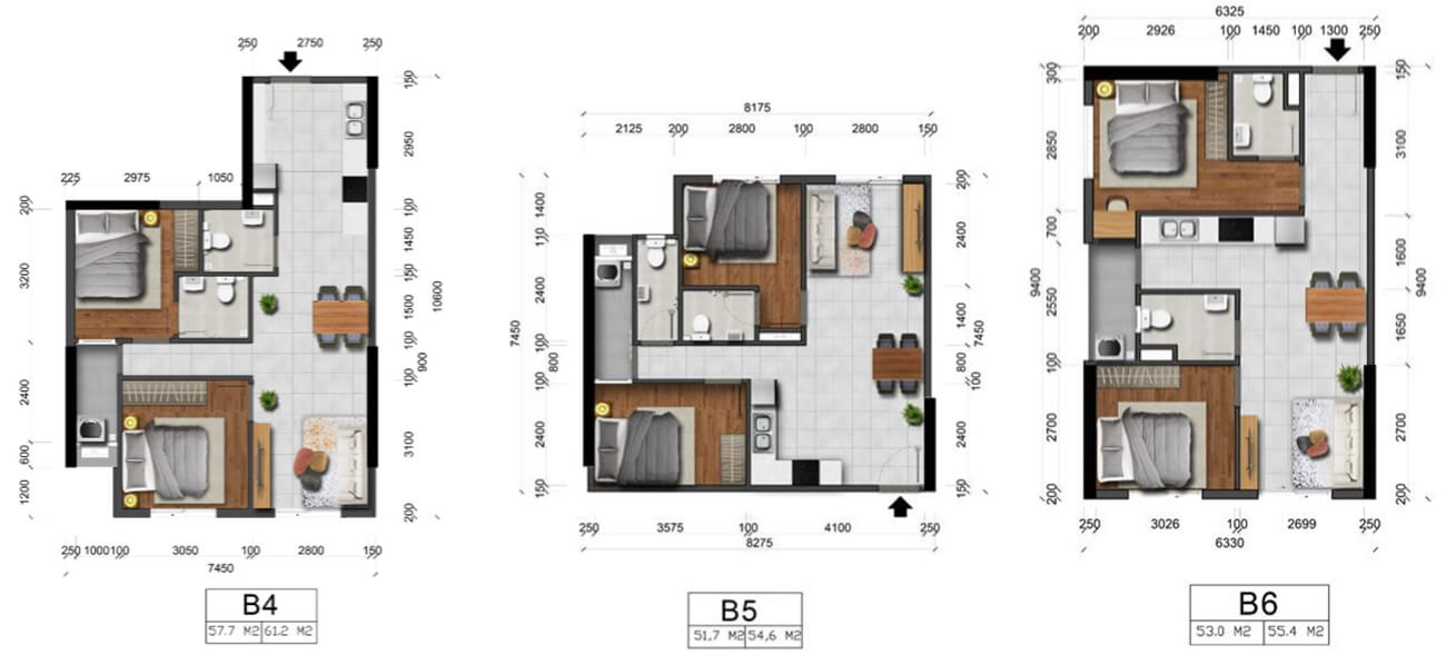 Thiết kế mặt bằng căn hộ 2PN