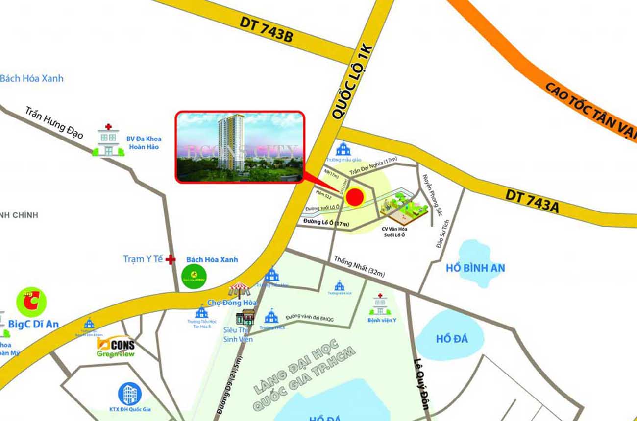 Vị trí dự án Bcons City đắc địa