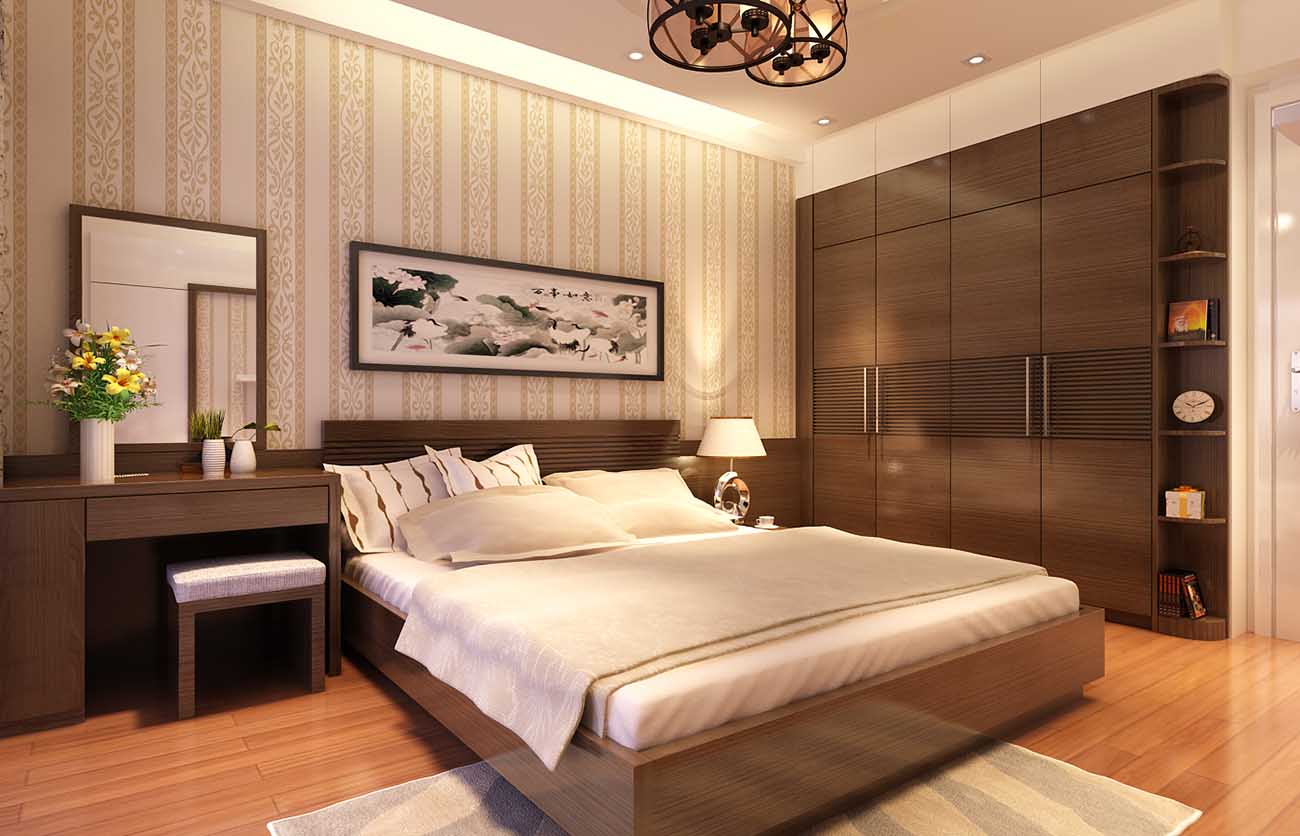 Tủ quần áo, giường ngủ sơn màu gỗ Óc Chó
