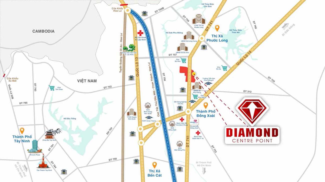 Vị trí dự án Diamond Centre Point Bình Phước