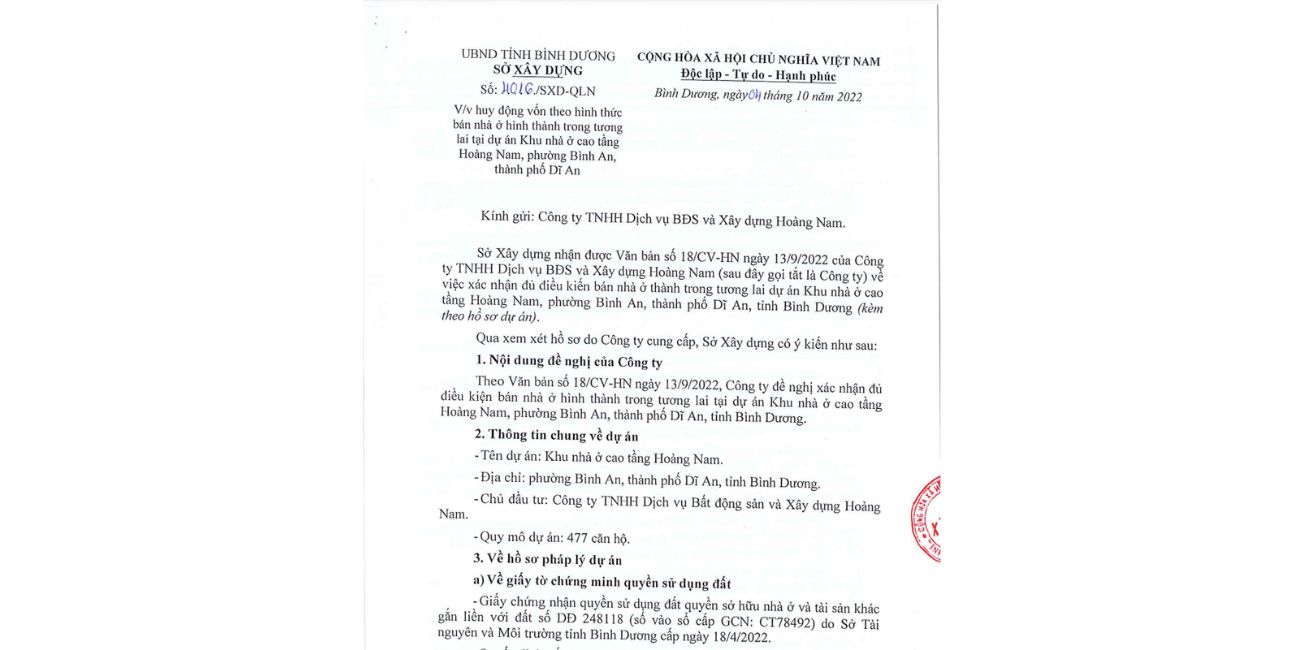 Quyết định v/v huy động theo hình thức bán nhà ở hình thành trong tương lai