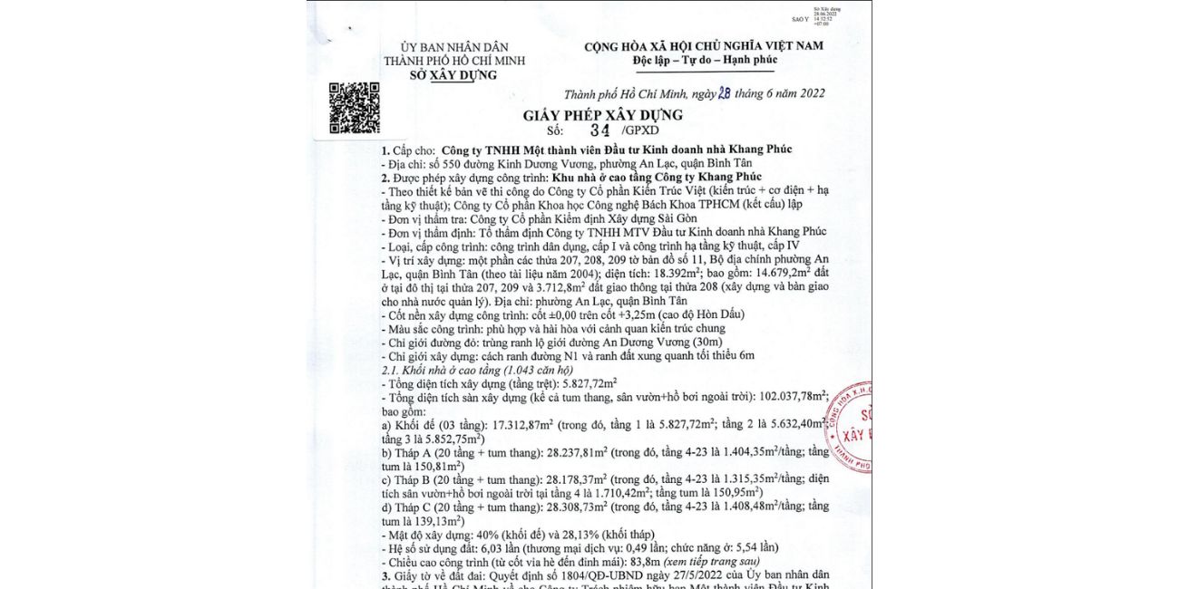 Giấy phép xây dựng The Privia được cấp bởi Sở Xây Dựng TPHCM