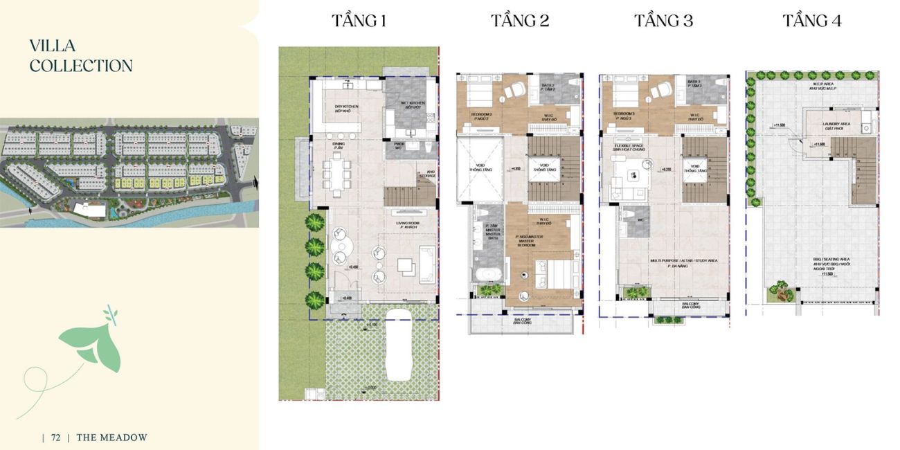 Mặt bằng biệt thự The Meadow có sân vườn rộng rãi