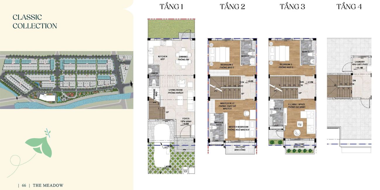 Mặt bằng nhà phố The Meadow có đầy đủ phòng chức năng rộng rãi