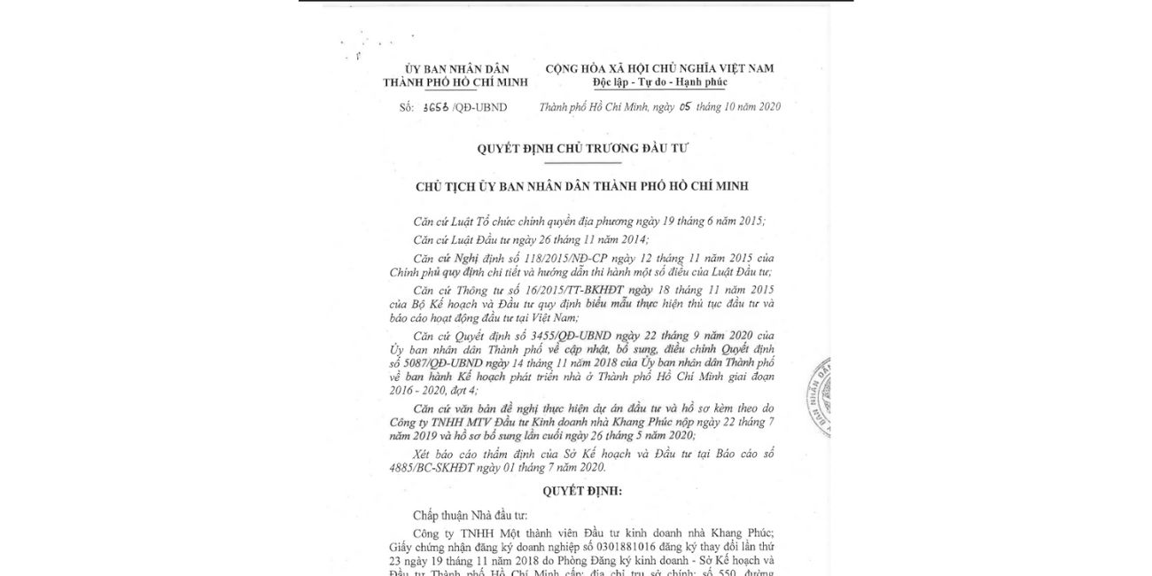 Quyết định chủ trương đầu tư The Privia
