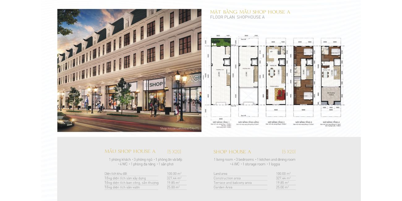Thiết kế shophouse mẫu A Lakeview
