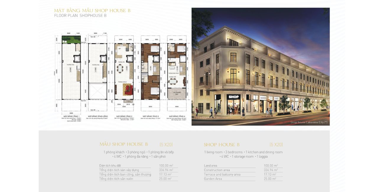 Thiết kế shophouse mẫu B Lakeview