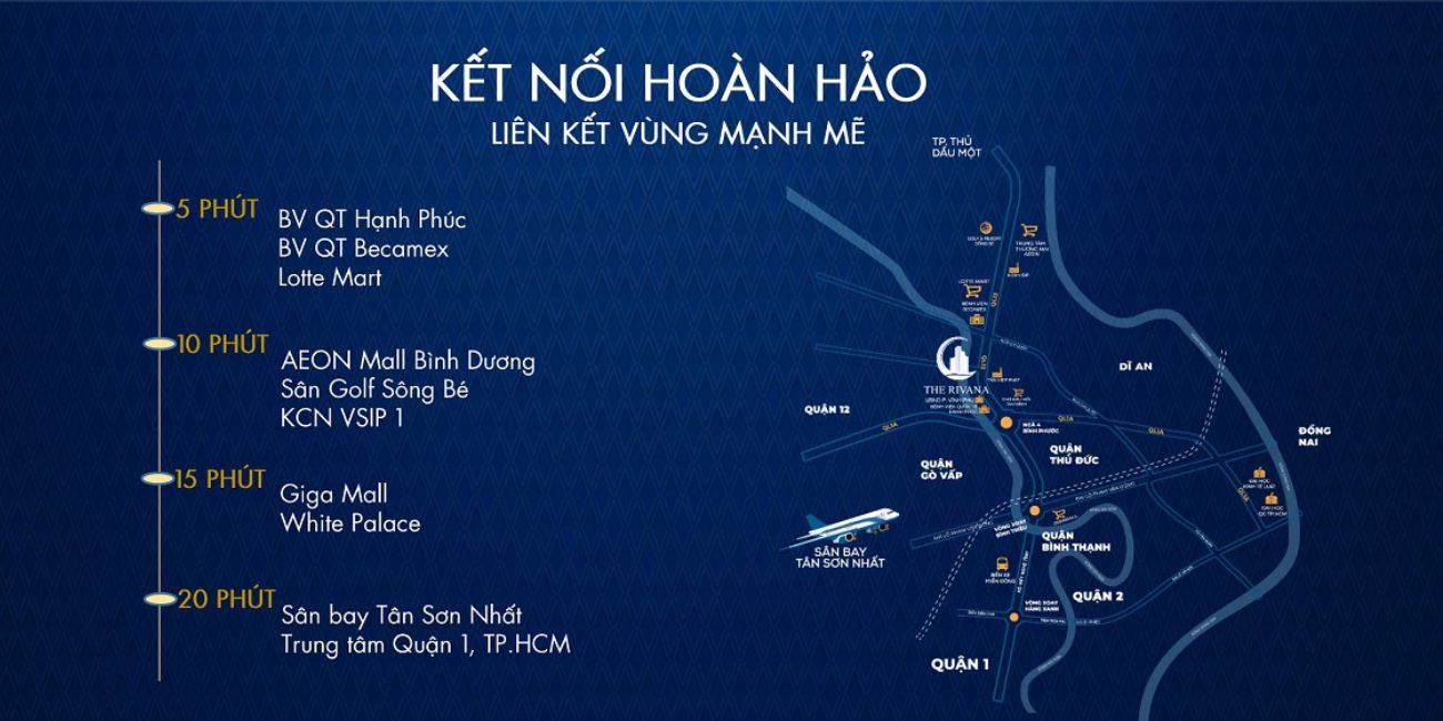 Vị trí của dự án The Rivana dễ dàng tiếp cận khu vực trung tâm Vị trí của dự án The Rivana dễ dàng tiếp cận khu vực trung tâm